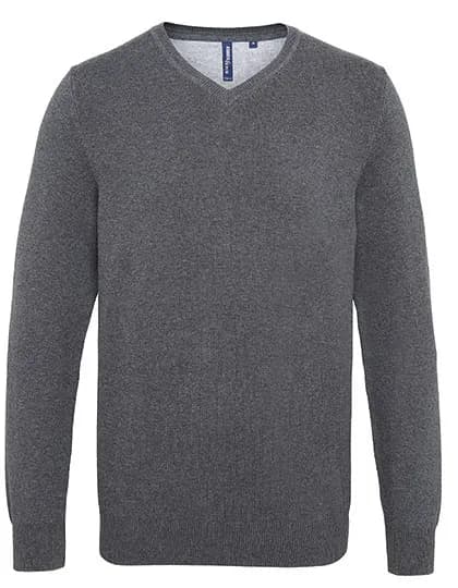 Men´s Cotton Blend V Neck Sweater - Charcoal