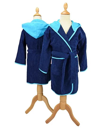 Boyzz&Girlzz® Hooded Bathrobe - French Navy/Aqua Blue