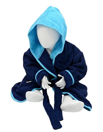 Babiezz® Bathrobe With Hood - French Navy/Aqua Blue