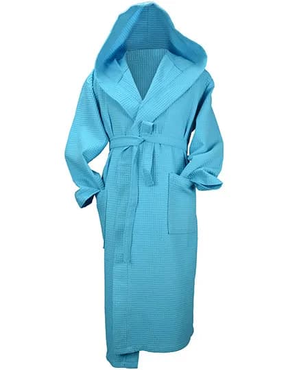 Robezz® Waffle Bathrobe With Hood - Aqua Blue