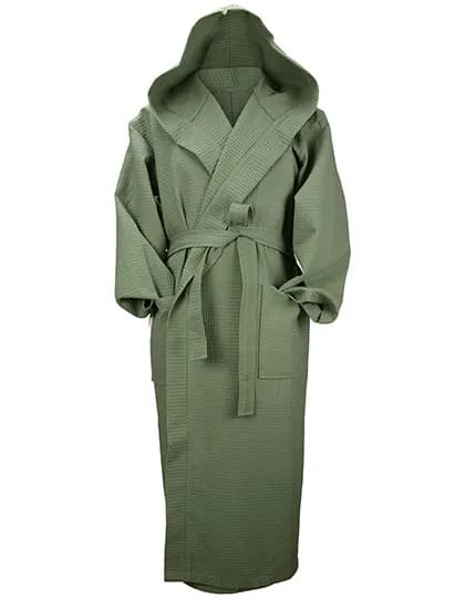 Robezz® Waffle Bathrobe With Hood - Army Green
