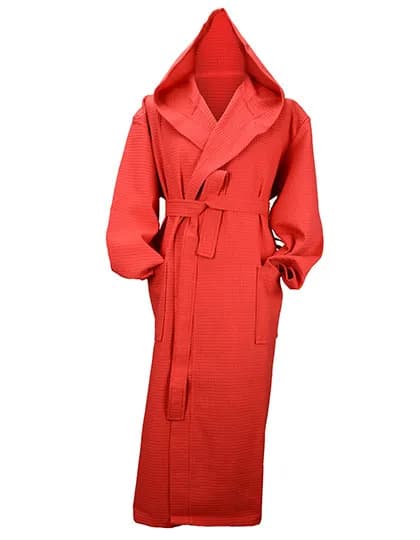 Robezz® Waffle Bathrobe With Hood - Fire Red
