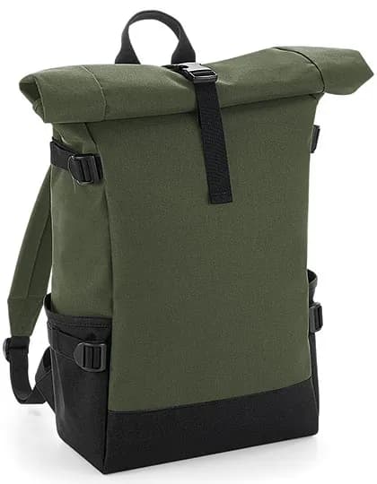 Block Roll-Top Backpack - Olive Green/Black