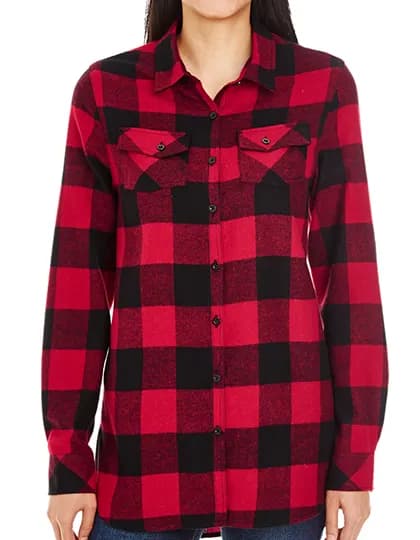 Ladies´ Woven Plaid Flannel Shirt - Red - Black (Checked)