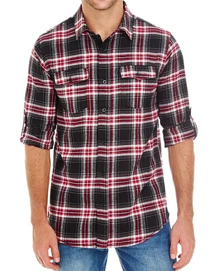 Woven Plaid Flannel Shirt - Red Check