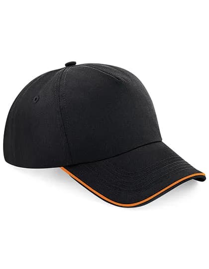 Authentic 5 Panel Cap - Piped Peak - Black/Orange