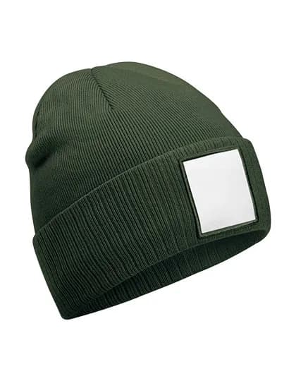 Appliqué Patch Beanie - Olive Green/White