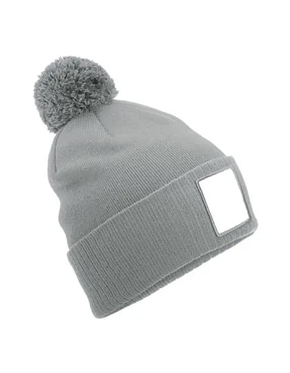 Appliqué Patch Pom Beanie - Ash/White