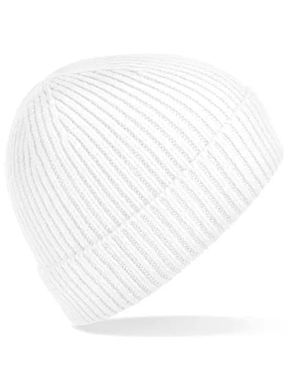 Engineered Knit Ribbed Beanie - White
