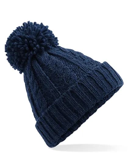 Cable Knit Melange Beanie - Navy