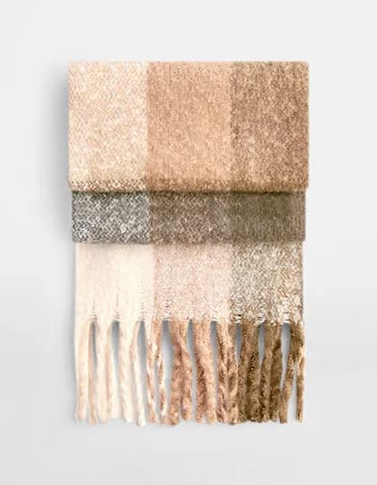 Fluffy Check Scarf - Brown Check