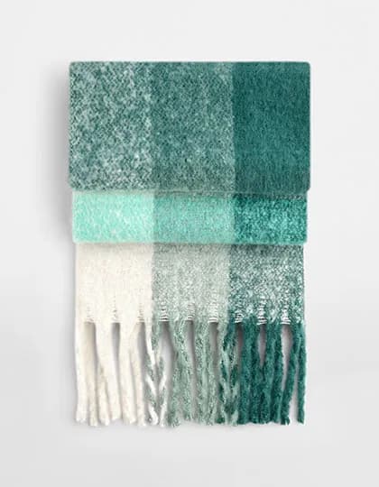 Fluffy Check Scarf - Green Check