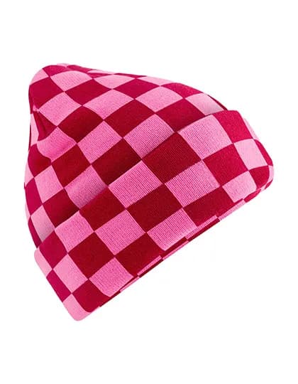 Checkerboard Beanie - Classic Red/True Pink