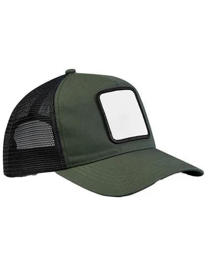 Appliqué Patch 5 Panel Trucker - Olive Green/Black