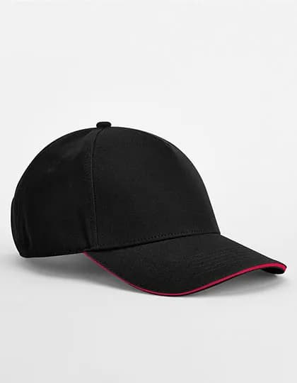 EarthAware® Classic Organic Cotton 5 Panel Cap - Sandwich Peak - Black/Classic Red