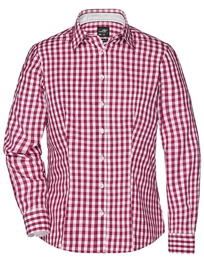 Ladies´ Checked Blouse - Bordeaux/White