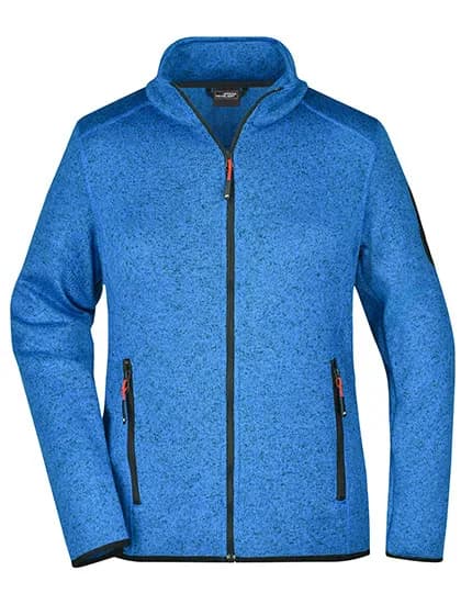 Ladies´ Knitted Fleece Jacket - Royal Melange/Red