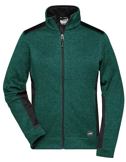 Ladies´ Knitted Workwear Fleece Jacket -STRONG- - Dark Green Melange/Black