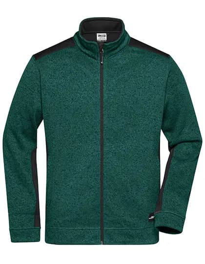 Men´s Knitted Workwear Fleece Jacket -STRONG- - Dark Green Melange/Black
