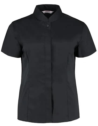 Women´s Tailored Fit Shirt Mandarin Collar Short Sleeve - Black