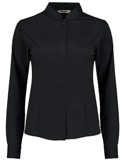 Women´s Tailored Fit Shirt Mandarin Collar Long Sleeve - Black