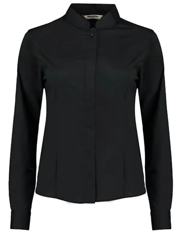Women´s Tailored Fit Shirt Mandarin Collar Long Sleeve - Black