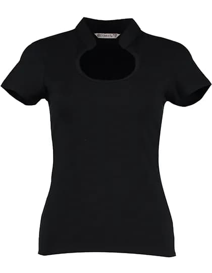 Women`s Regular Fit Keyhole Neck Top - Black