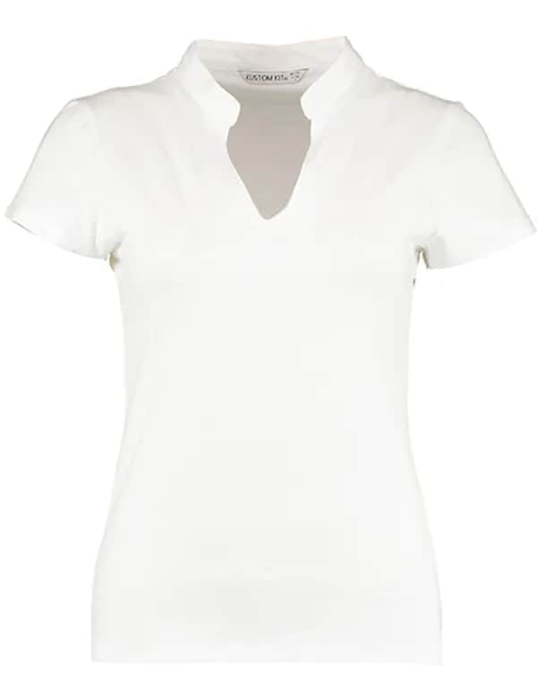 Women`s Regular Fit Mandarin Collar Top - White