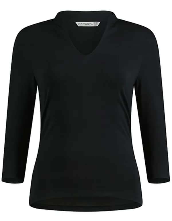 Regular Fit Mandarin Collar Top 3/4 Sleeve - Black