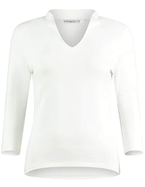 Regular Fit Mandarin Collar Top 3/4 Sleeve - White