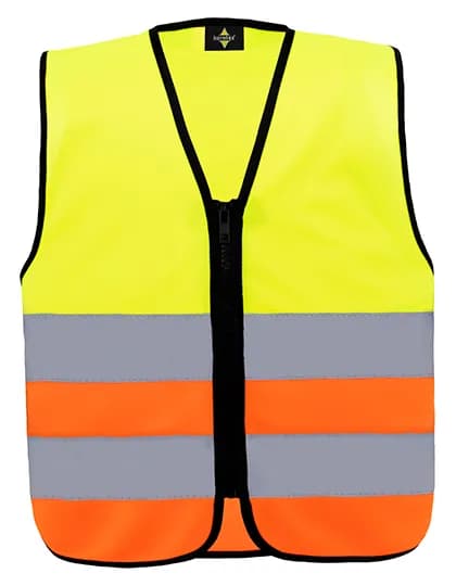 Kids´ Hi-Vis Safety Vest With Front Zipper Aalborg - Signal Yellow/Signal Orange