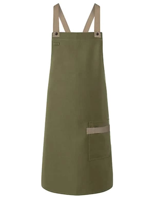 Latzschürze Urban-Look mit Kreuzbändern und Tasche - Moss Green (ca. Pantone 7764C)