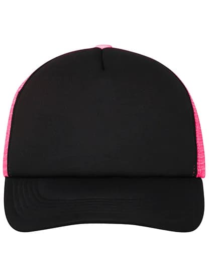 5-Panel Polyester Mesh Cap - Black/Neon Pink