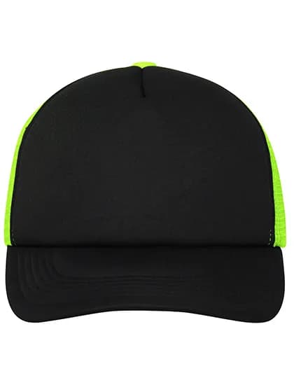 5-Panel Polyester Mesh Cap - Black/Neon Yellow