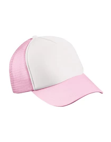 5-Panel Polyester Mesh Cap - White/Baby Pink