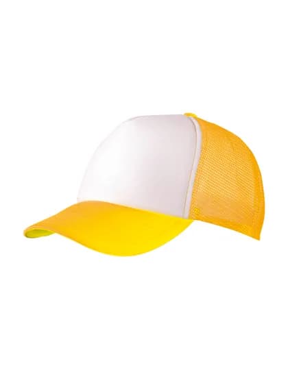 5-Panel Polyester Mesh Cap - White/Neon Yellow