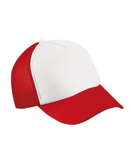 5-Panel Polyester Mesh Cap - White/Red