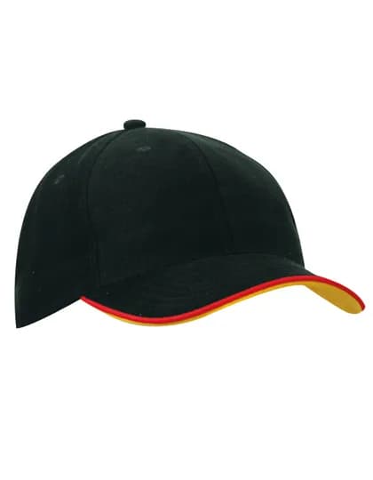 6 Panel Double Sandwich Cap - Black/Red/Gold