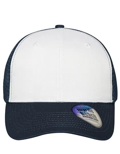 6 Panel Mesh Cap - White/Navy
