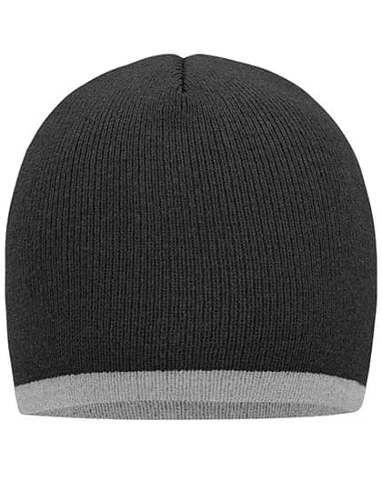 Beanie With Contrasting Border - Grey Melange/Light Grey Melange