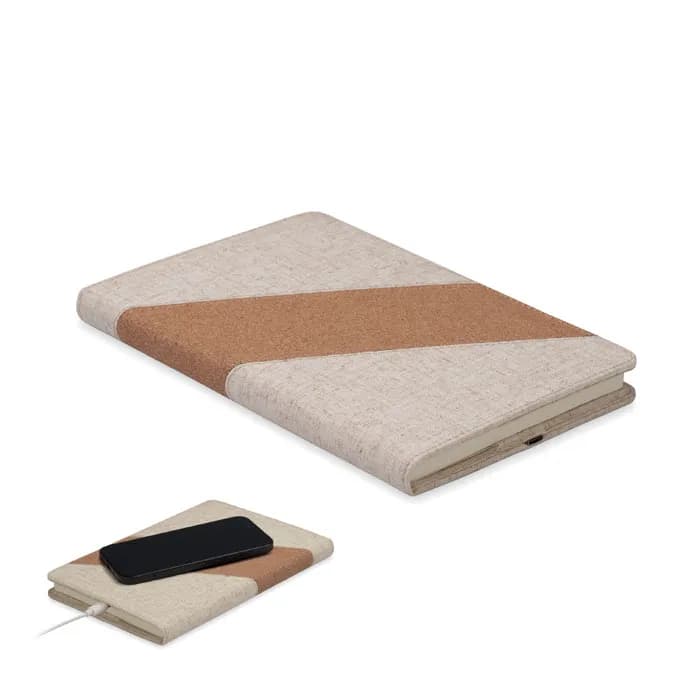 A5-Notizbuch mit 15W-Ladegerät - CORTONA - Beige