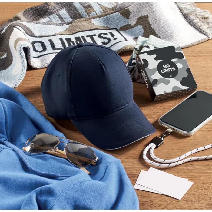 BASEBALL CAP 5 PANELS 260G/M² - LONG BEACH SINGA - Blau/Weiß