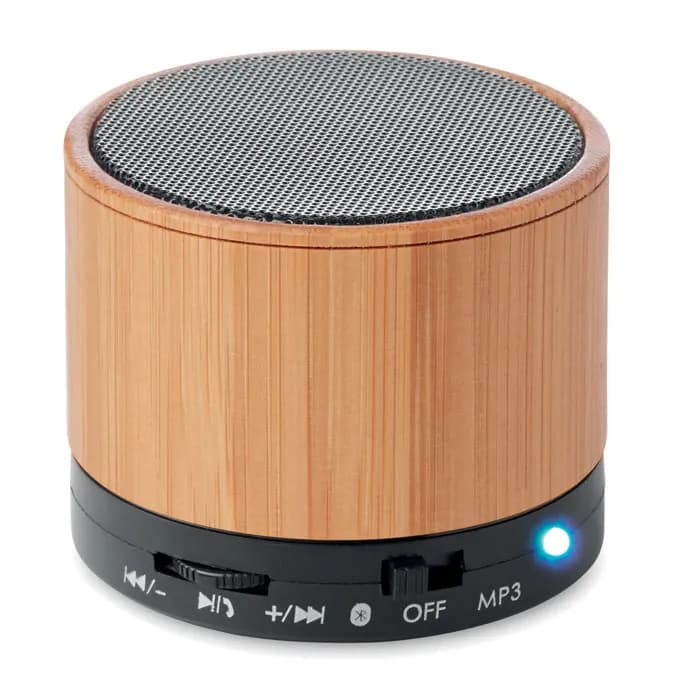 Runder wireless Lautsprecher - ROUND BAMBOO - Schwarz