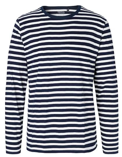 Men´s Long Sleeve T-Shirt - White - Navy (Striped)