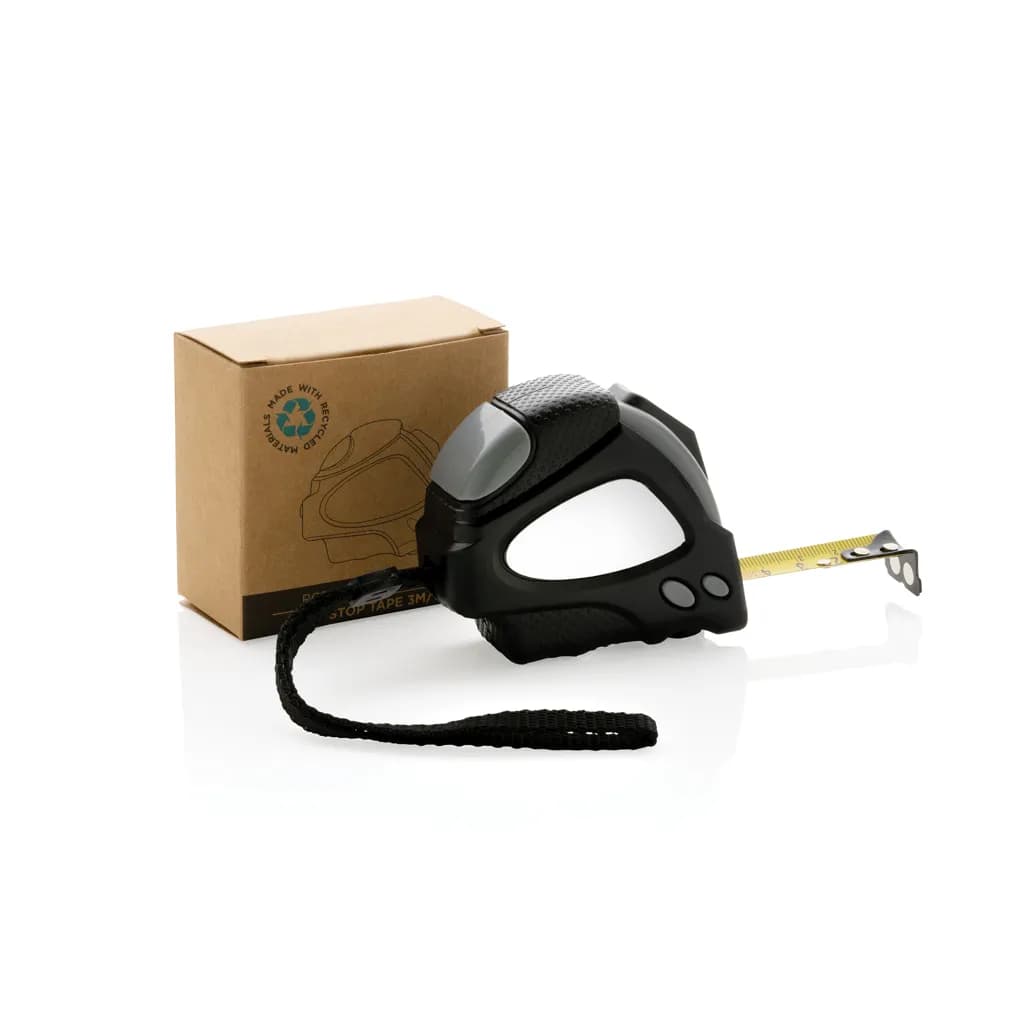 Auto-Stop-Maßband aus recyceltem Kunststoff, 3m/16mm - schwarz