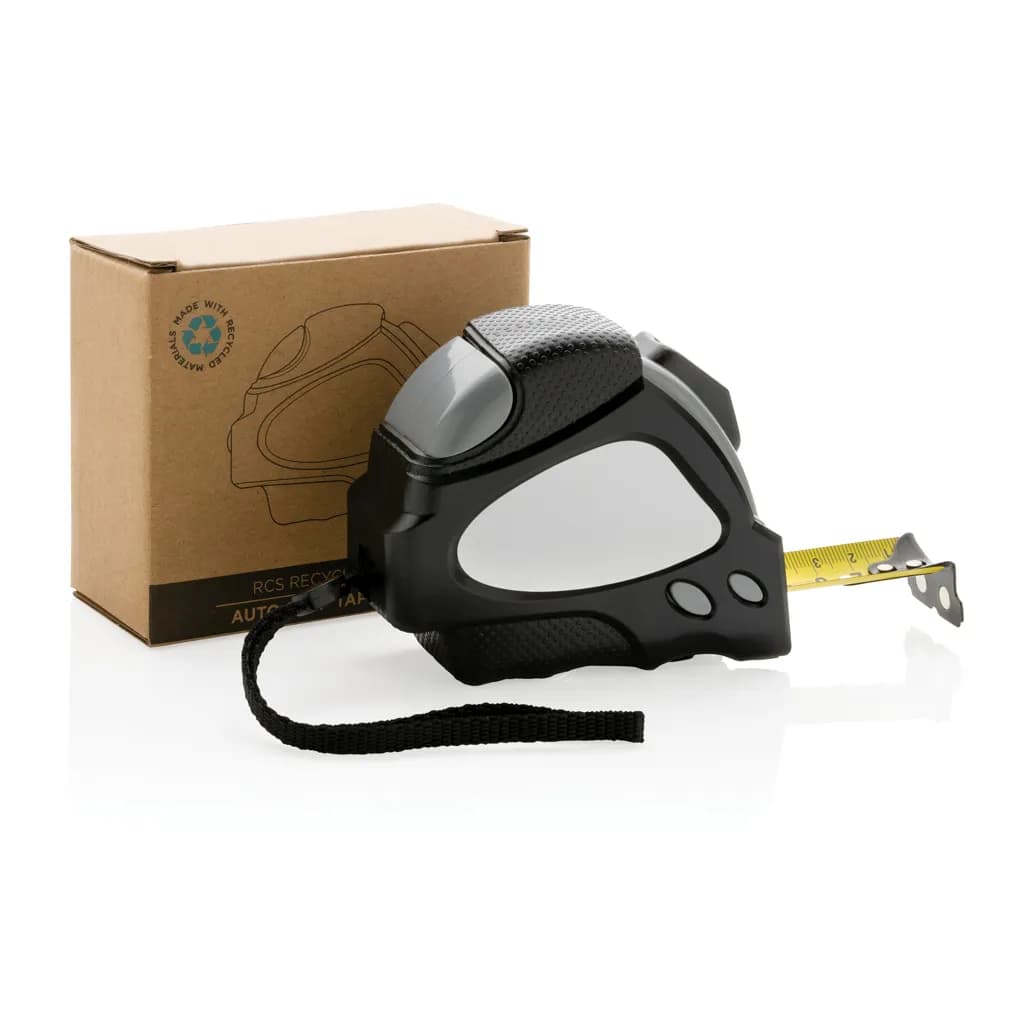 Auto-Stop-Maßband aus recyceltem Kunststoff, 8m/25mm - schwarz