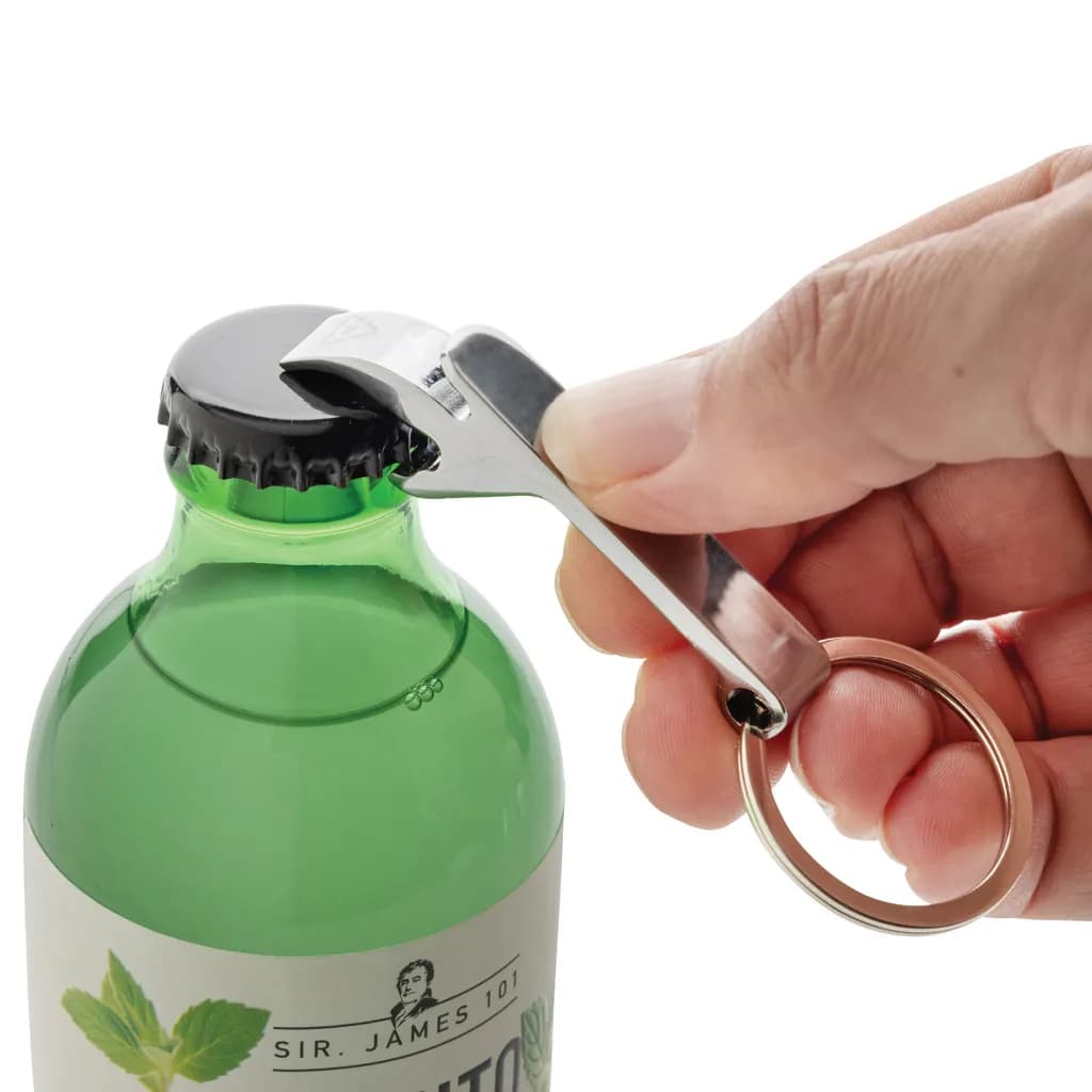 Flaschenöffner & Schlüsselband aus RCS rec. Zinklegierung - silber