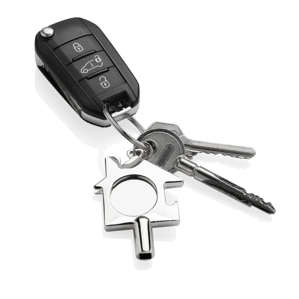 3-in-1 Schlüsselring aus RCS rec. Zinklegierung - silber