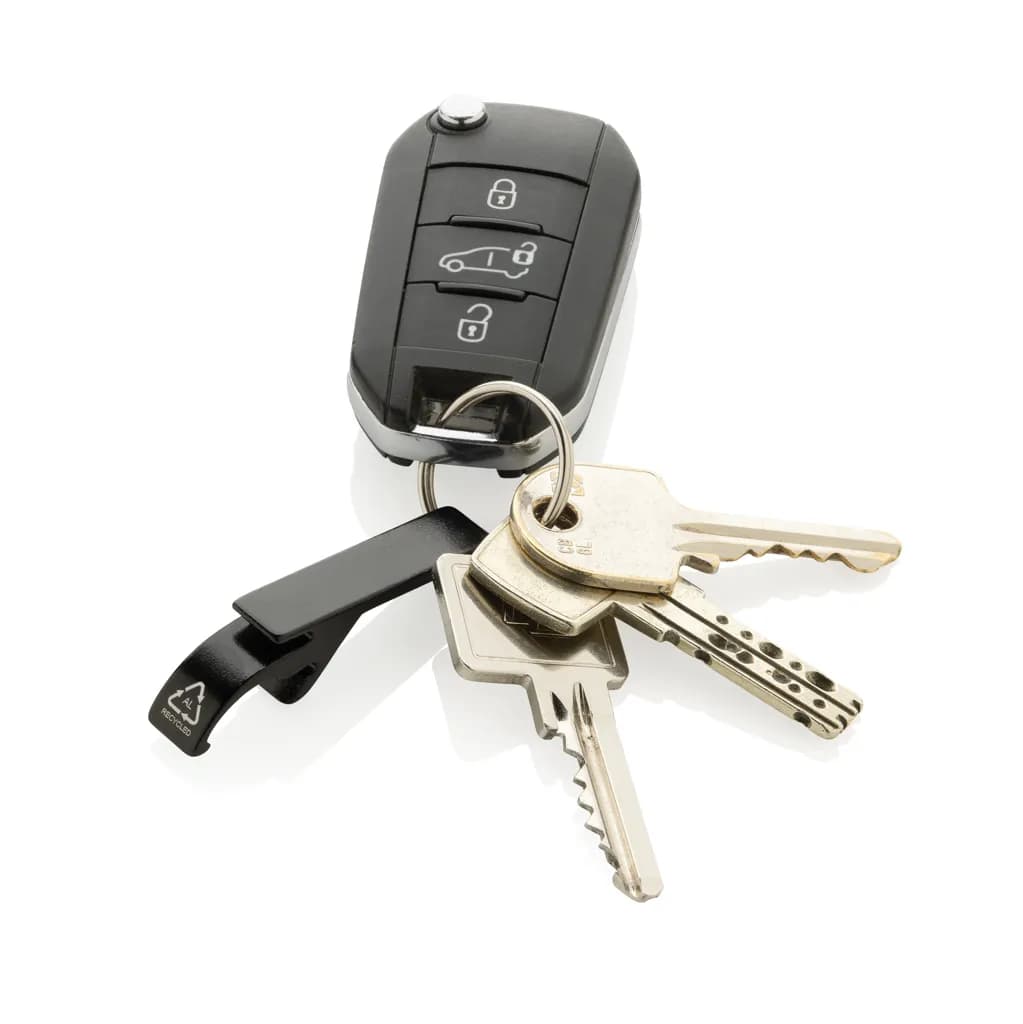 Flaschen- und Dosenöffner aus RCS recyceltem Aluminium - schwarz