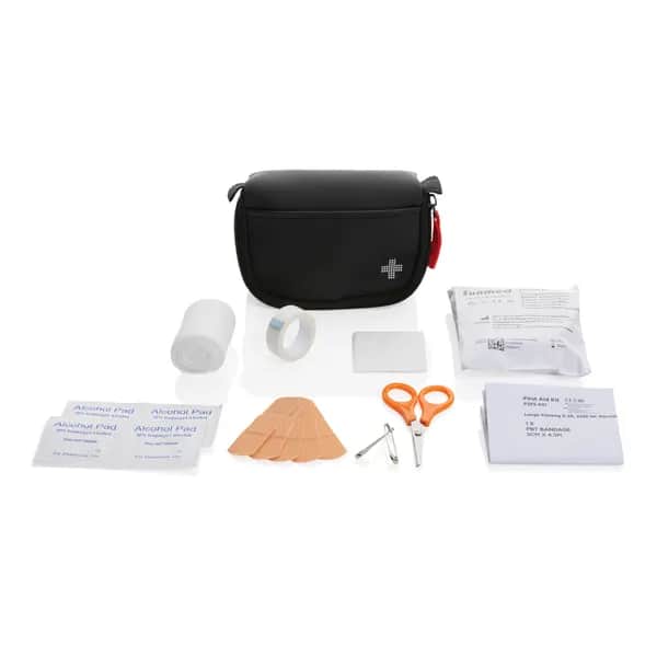 Kleines Erste-Hilfe-Set in RCS recycelter Nubuk-PU Tasche - schwarz